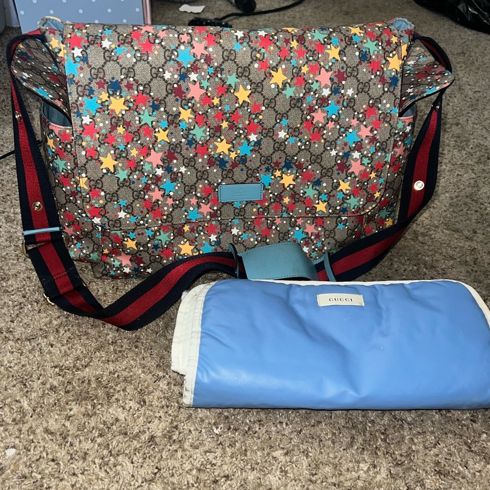 Authentic Gucci Star Patterned Canvas Diaper Bag - image 1